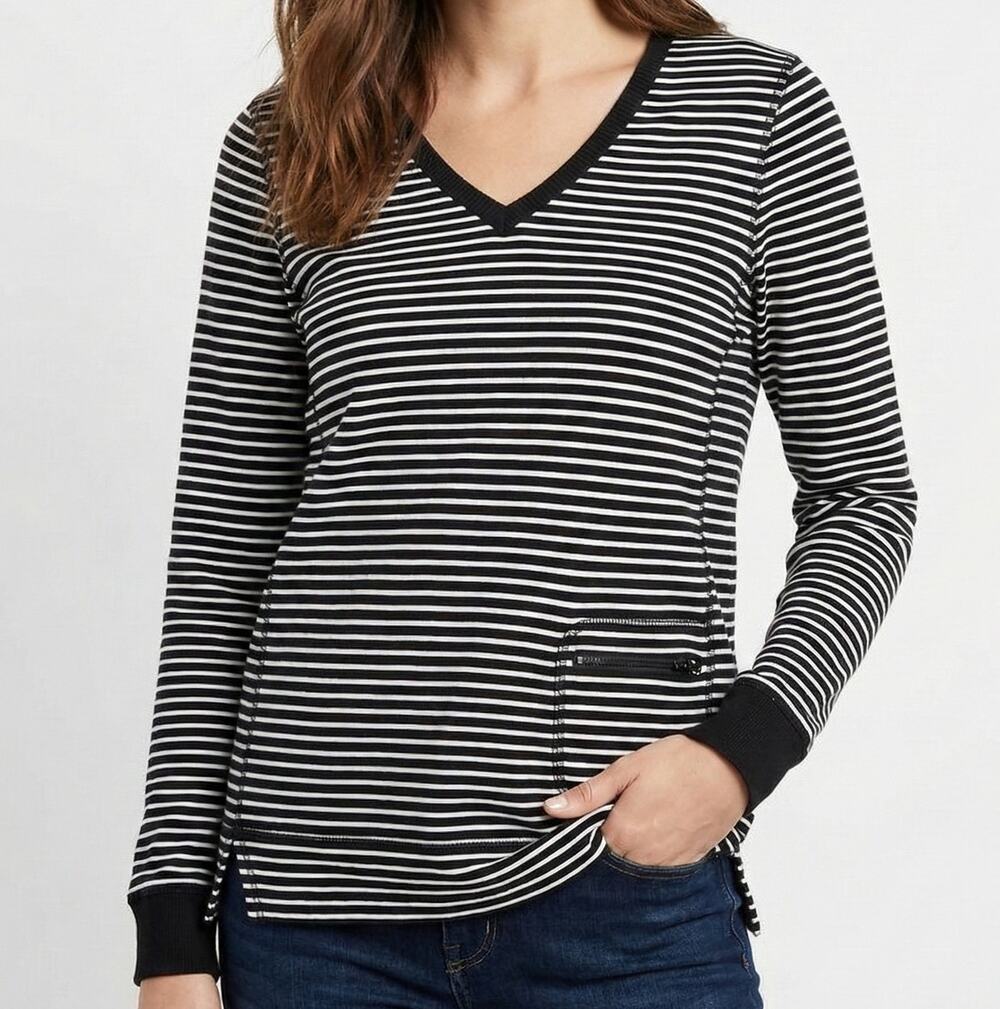 Rafaella Sport Small Black White V Neck Tunic Sweatshirt Cotton Blend